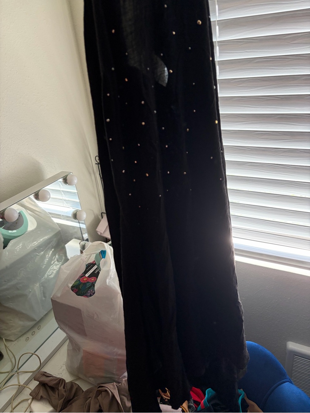 Adonna Black long tank top with silver rhinestones
